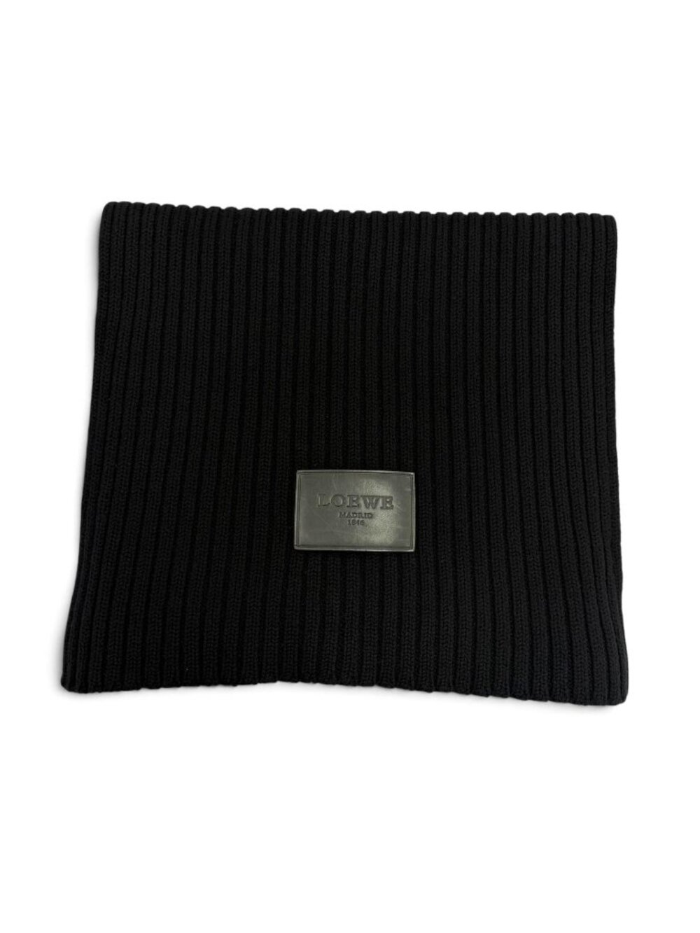 Loewe Wool 100% Leather with Patch Low Gauge Knit Long Scarf Black
